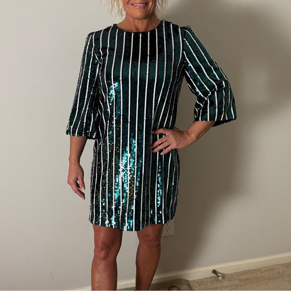 Badgley Mischka Sequin Striped Dress - Green and White size 6